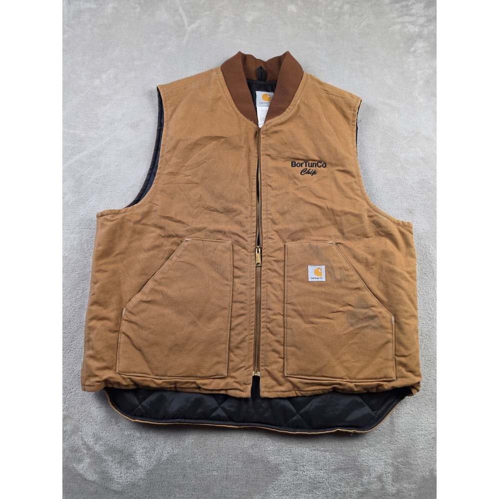 Vintage Carhartt Duck Vest V01 Mens XL Brown Quilt Lined Canvas Workwear Y2K
